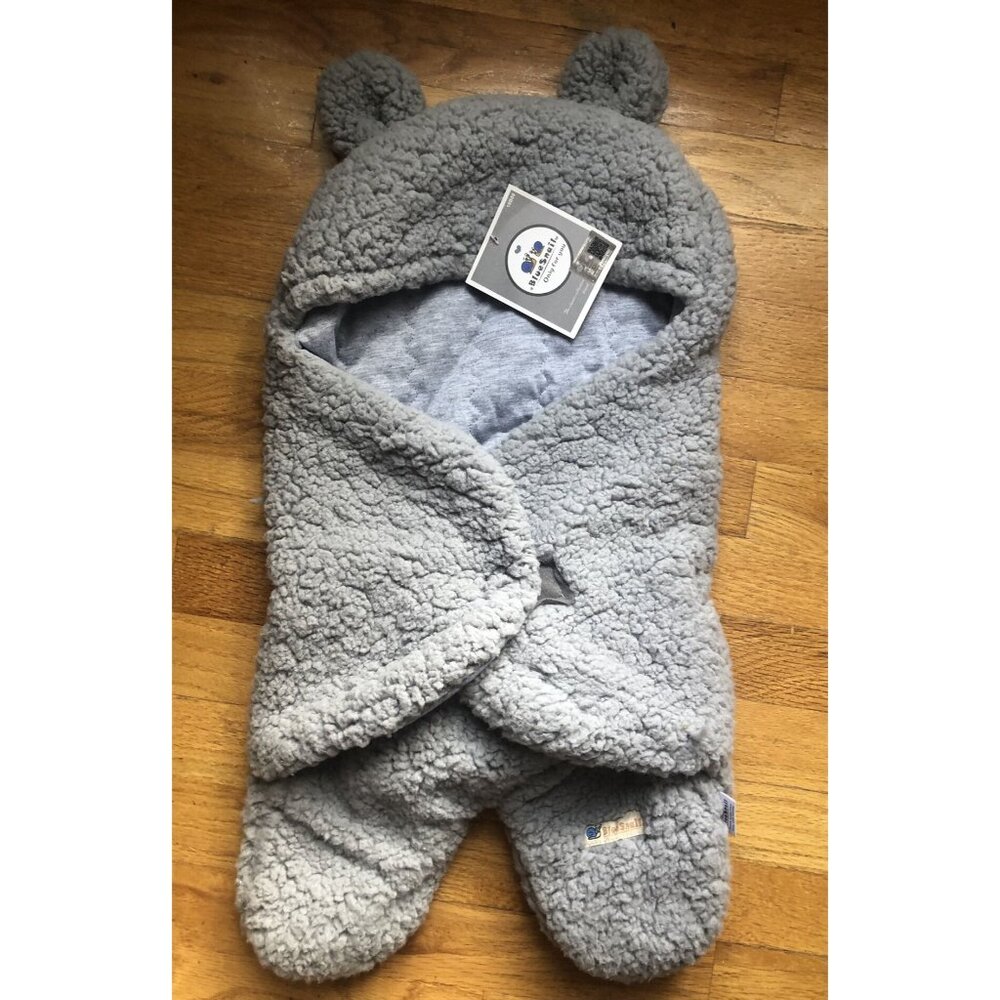 🆕Blue Snail Grey Sherpa Wrap Swaddle Blanket